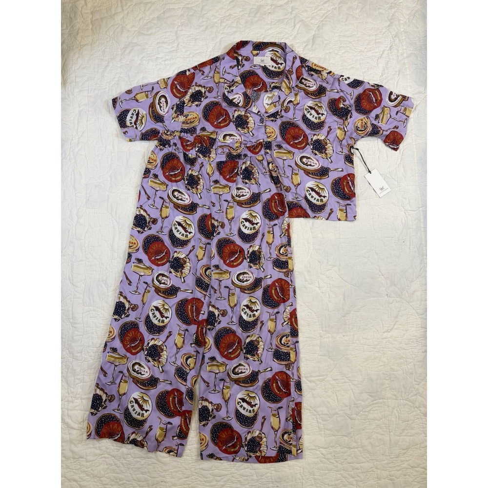 Print Fresh EcoSatin Wildest Dreams Pajamas Set in Champagne & Caviar Lavender S